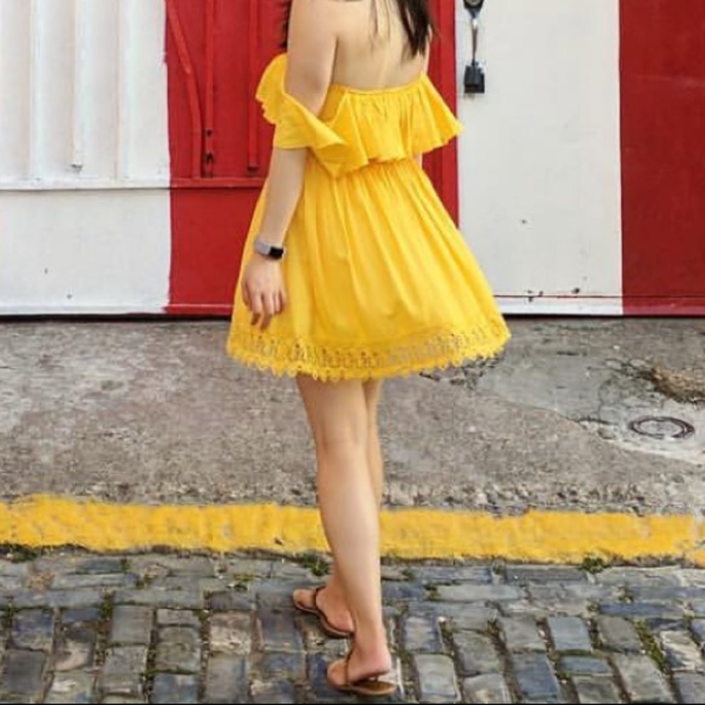 Lovers + Friends Yellow Off Shoulder Mini Dress